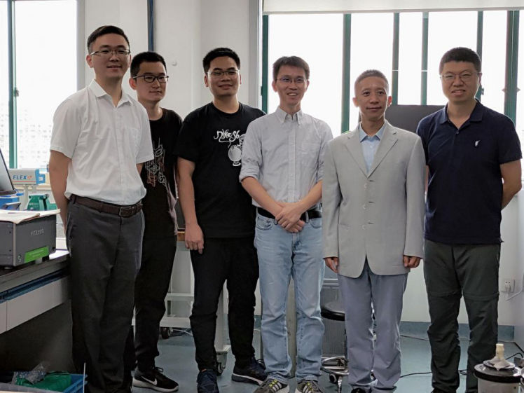 合影留念  （左三常运化教授，左四黄成所长，右二刘学军教授，右一王胤博士）